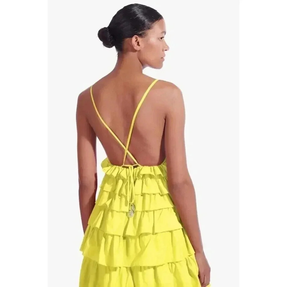 Staud Rylie Green Sleeveless Tiered BOUGAINVILLEA Ruffled Maxi Dress Sz L - Picture 6 of 16